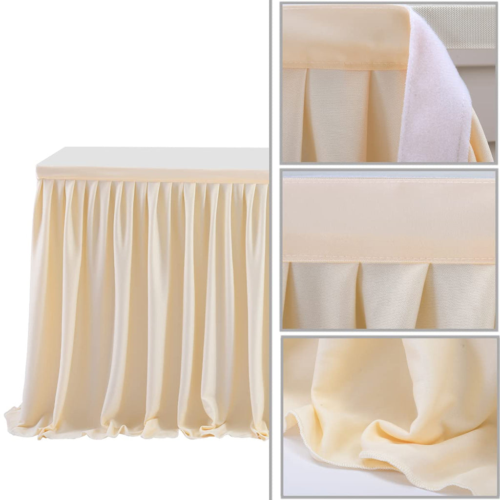14ft Ivory Table Skirt for Rectangle Tables Polyester Pleated Table Skirt Desk Skirts Ruffle Tablecloth Skirt for