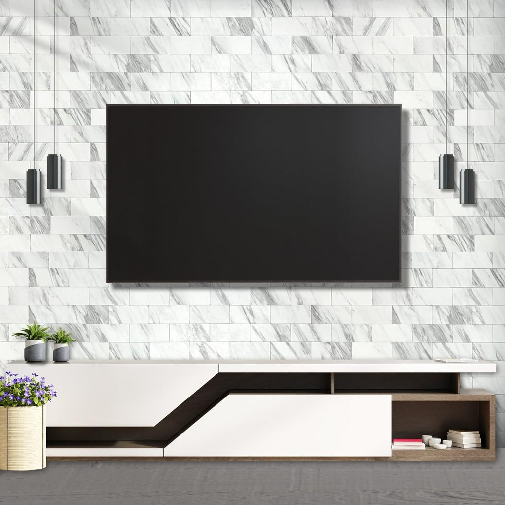 100-Piece White Marble Look Peel and Stick Backsplash Wall , 3" x 6" PVC Faux Stone Stick on Tile for Backsplash