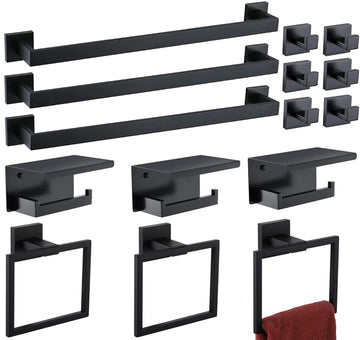 Bathroom Hardware Set 15 Piece Matte Black Bathroom Accessories Set Towel Bar Set Includes 3 Towel Bar 24