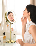 7" Lighted Makeup Mirror with 3 Color Lights & 10X Magnification, Adjustable Brightness & Height, 360° Swivel