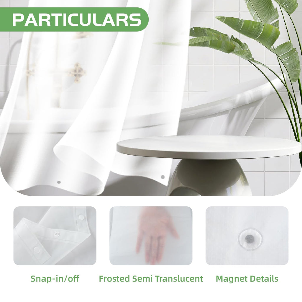 2 Pack PEVA Snap-in Shower Curtain Liner Replacement, Compatible with No Hook Shower Curtain with Snap in Liner