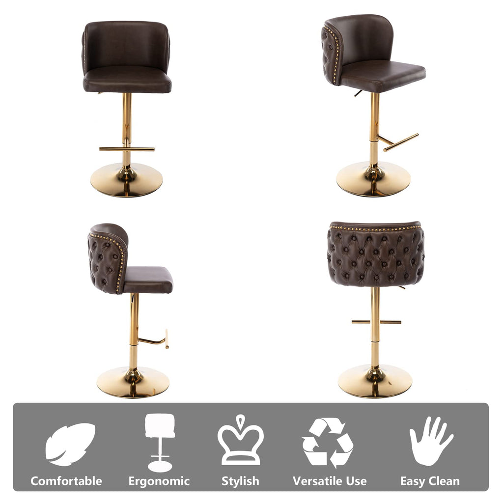 PU Faux Leather Swivel Bar Stools Set of 6 Height Adjustable Kitchen Island Counter Stools Tufted Wingback Dining