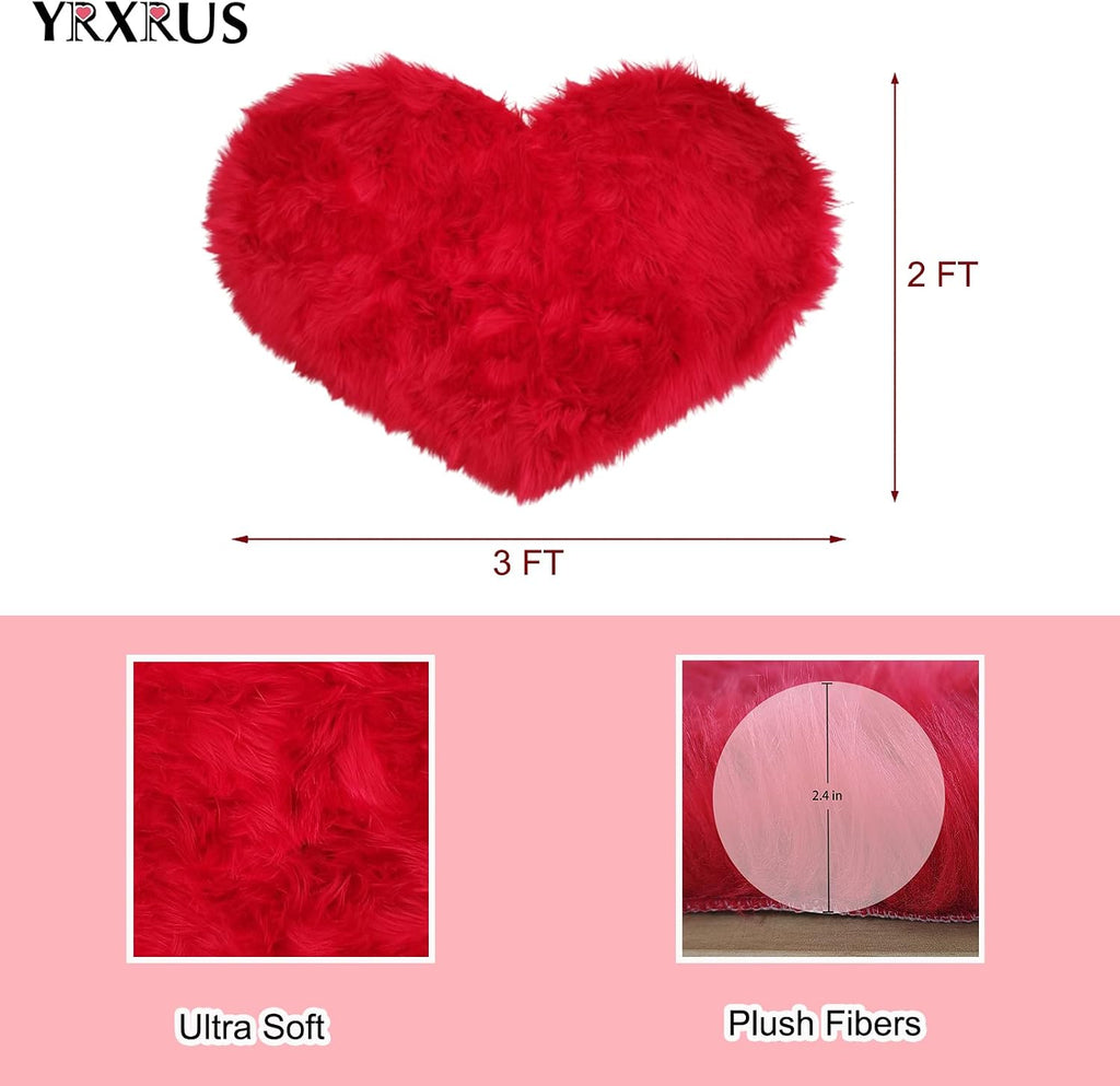 Valentines Heart Rug, Red Heart Shaped Rug, Fluffy Faux Fur Rugs, Shag Mats Living Room, Love Coquette Room Decor 2x3