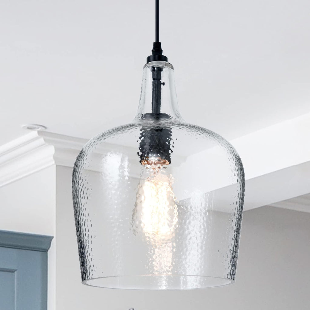 Glass Pendant Light Modern Black 1 Light Single Dome Pendant Lighting Fixtures for Kitchen Island Dining Room