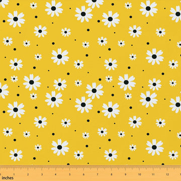 Daisy Flowers Upholstery Fabric for Chairs Rustic Fabric by The Yard 362"x63", Yellow Boho Floral Kawaii Cute Flower