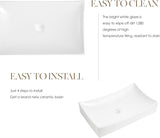 25"x15" Rectangular Bathroom Sink,White Vessel Sink Above Counter Porcelain Ceramic Vessel Sinks for Bathrooms
