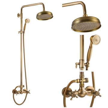 Exposed Shower System Wall Mount,Antique Brass,Metal Handheld