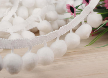 White Jumbo Pom Pom Ball Fringe Trim Ribbon for Sewing Craft - 9 Yards