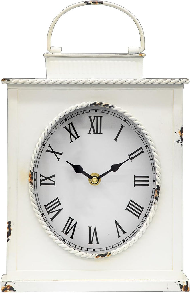 MODE HOME Vintage Mantel Clock, Large Rustic Distressed Metal Table Clock with Handle
