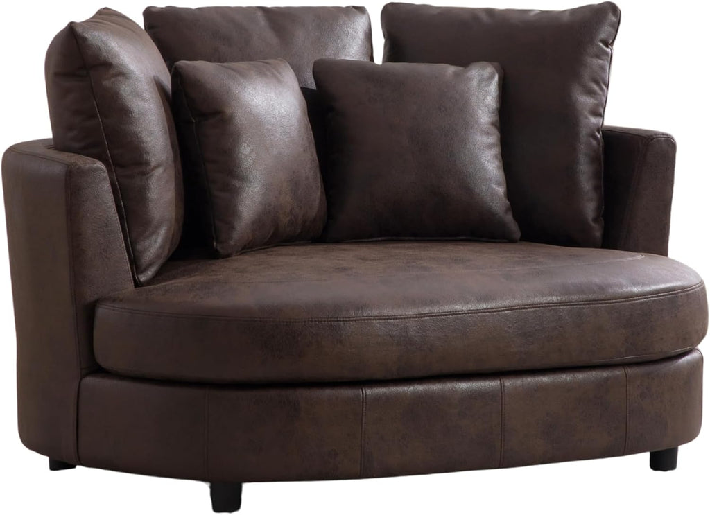 54.9''W Oversized Accent Barrel Chair, Upholstered Faux Leather Comfy Couch Sofa with 5 Pillows, Studio, Brown.