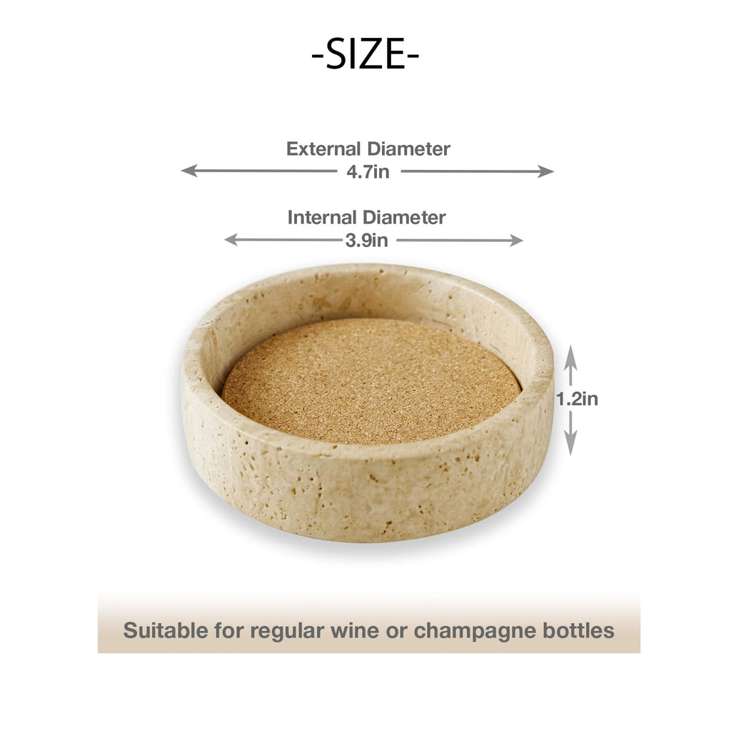 100% Travertine Wine Coaster- Marble Wine Bottle Chilled Coaster - Absorbent Cork Holder Tray- Gift for Wine Lover