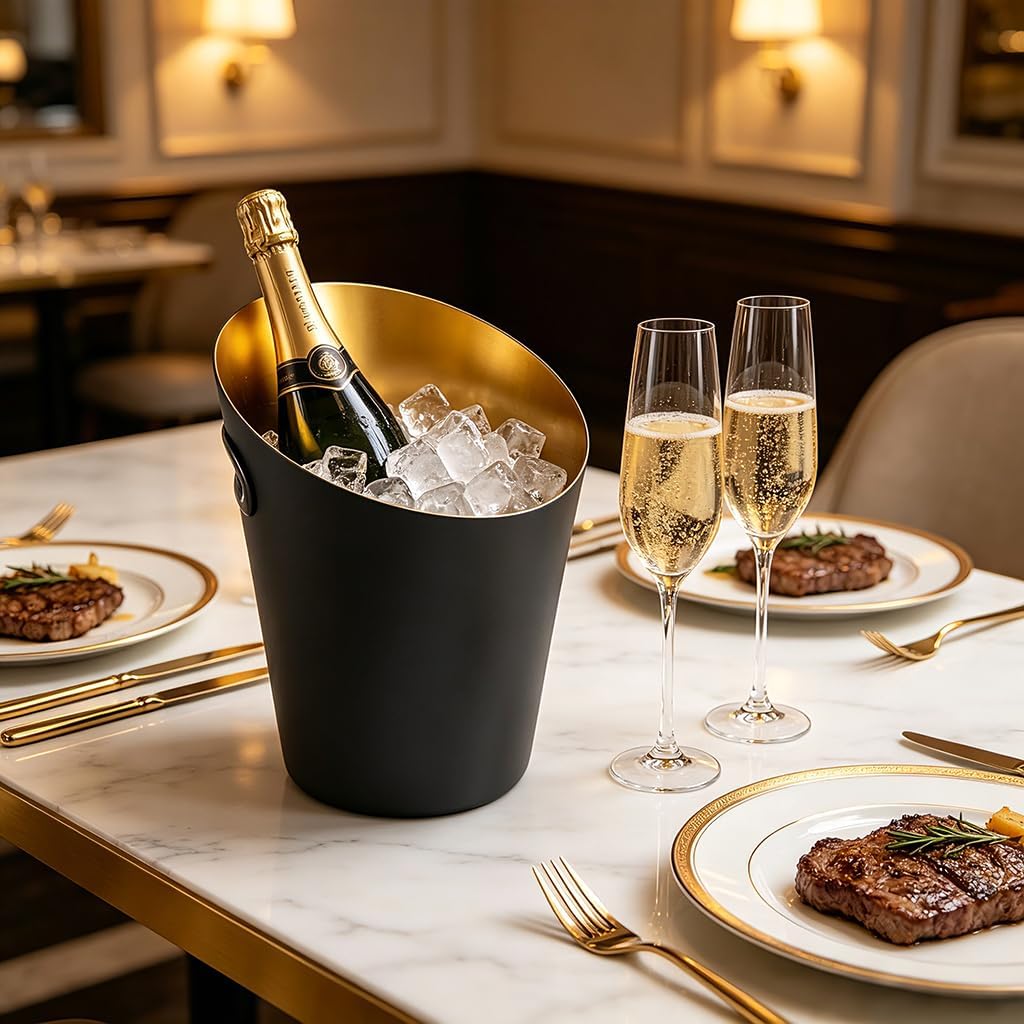 Stainless Steel Champagne Bucket - Stainless-Steel Beverage Tub - Diagonal Ice Bucket with Handle for Cocktail Bar