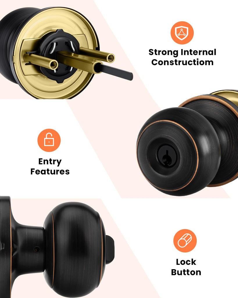 3 Pack Oil Rubbed Bronze Door Knobs with Lock and Key, Keyed Alike Keyed Entry Door Knobs Exterior, Black Doorknobs