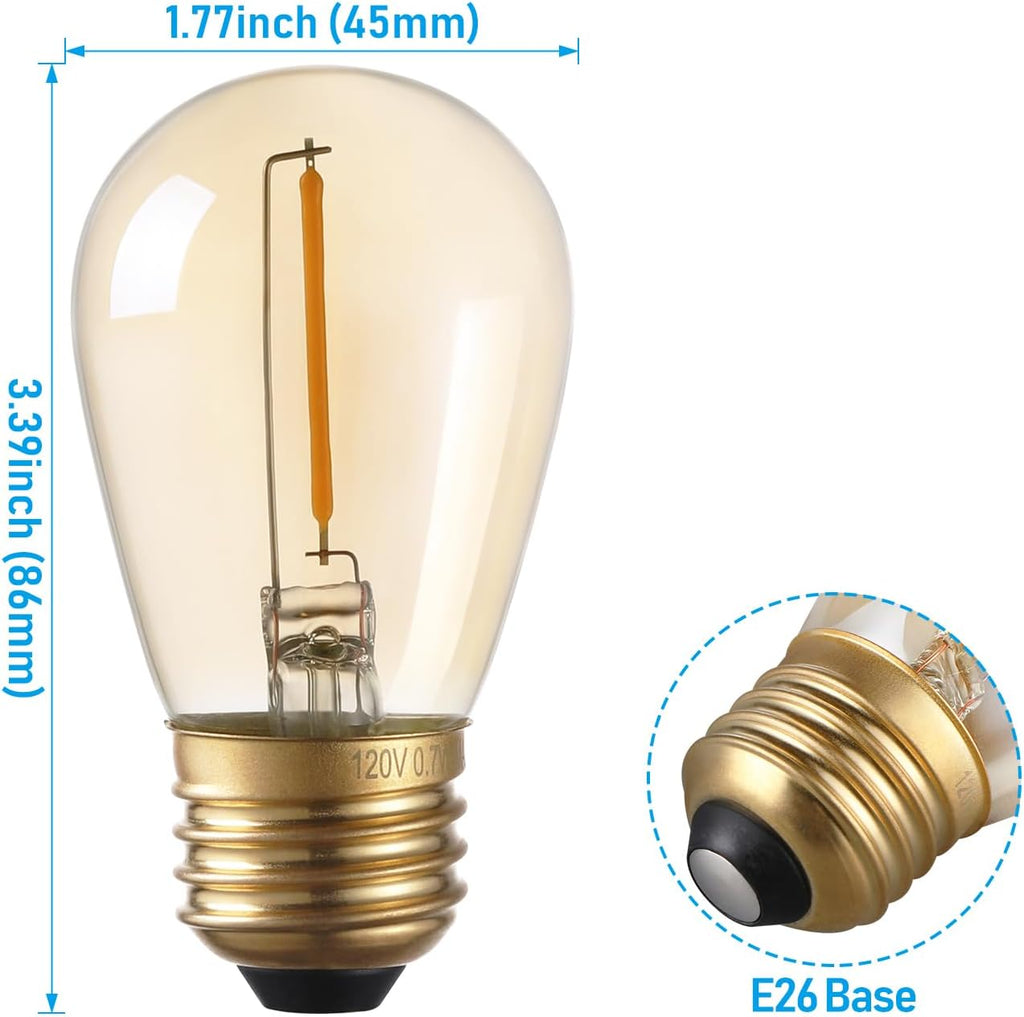 S14 LED Bulb, Amber Warm Glass, 2200K