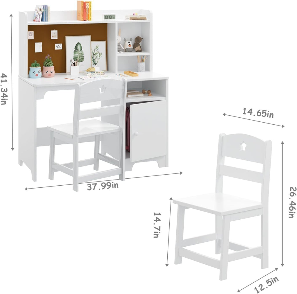 Kids Desk & Chair Set,Wooden Student Writing Table and Computer Workstation with Hutch & Storage Cabinet for Kids'