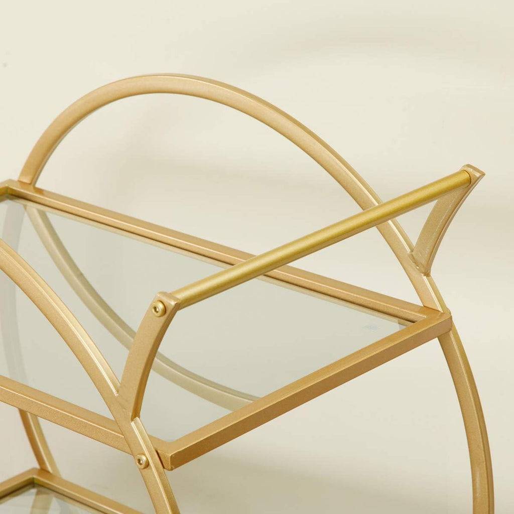 Bar Cart with 2 Mirrored Shelves, Modern Metal Bar Serving Cart, Gold Round Bar Carts for The