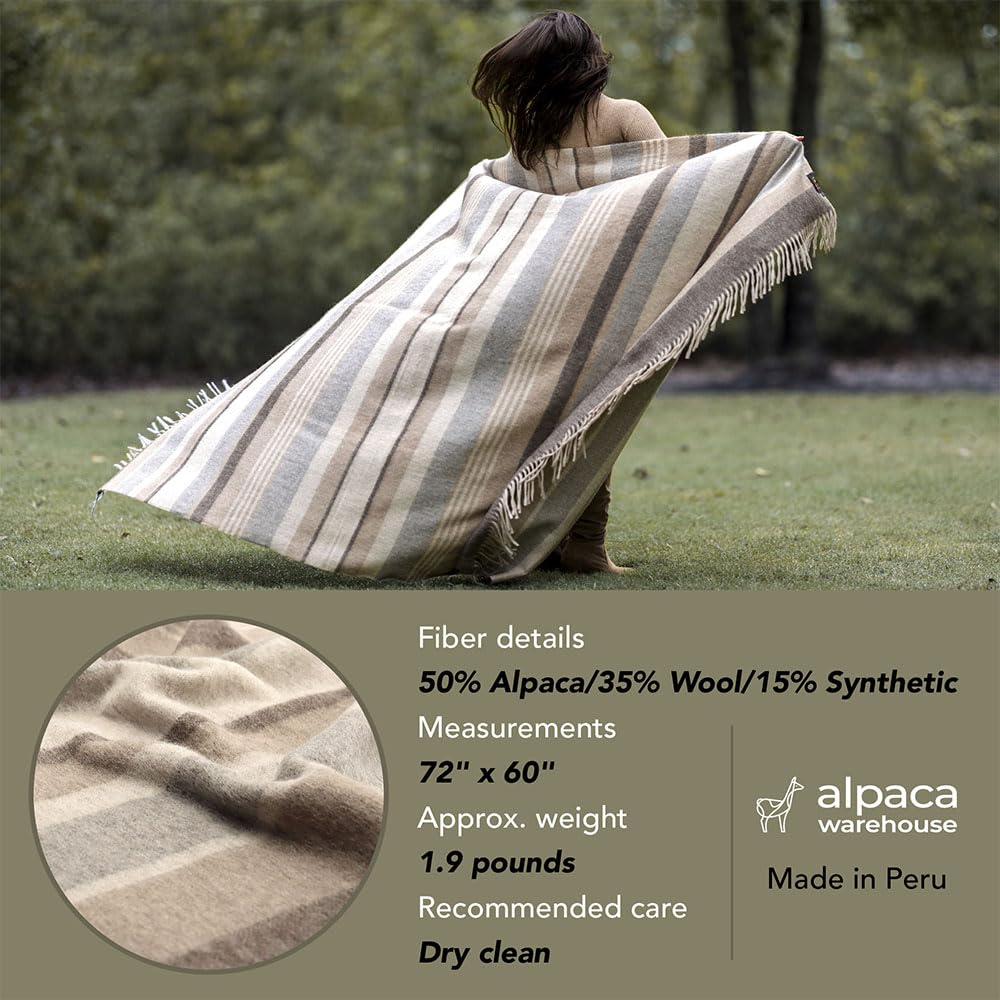 Blanket Throw Warm and Soft Multicolor Striped Design Peru (Gray/Steel Blue/Light Green)