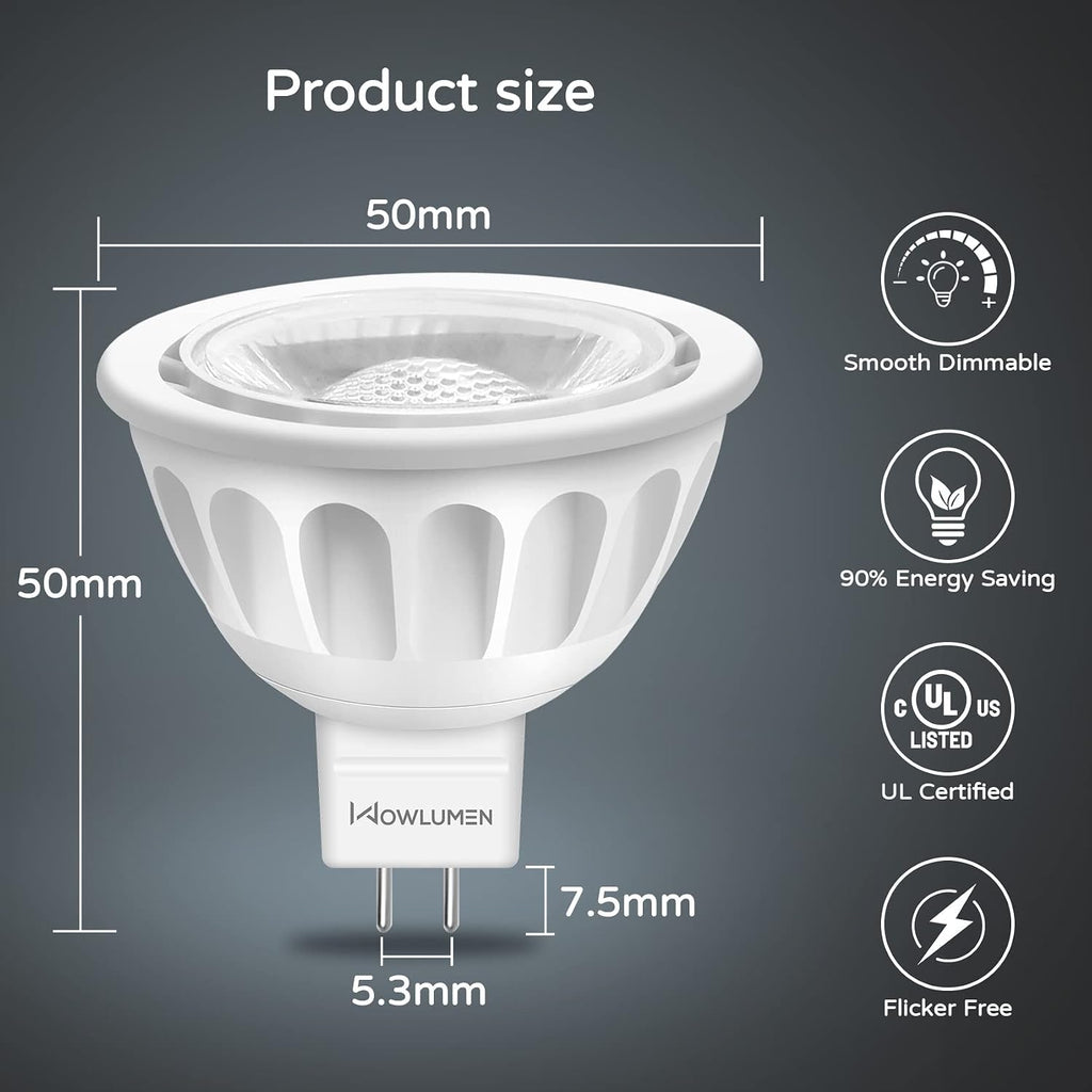 MR16 LED Bulbs Dimmable,50W Halogen Replacement, 5000K Cool White GU5.3 Bi-Pin Base,40-Degree Narrow Beam Angle,5W