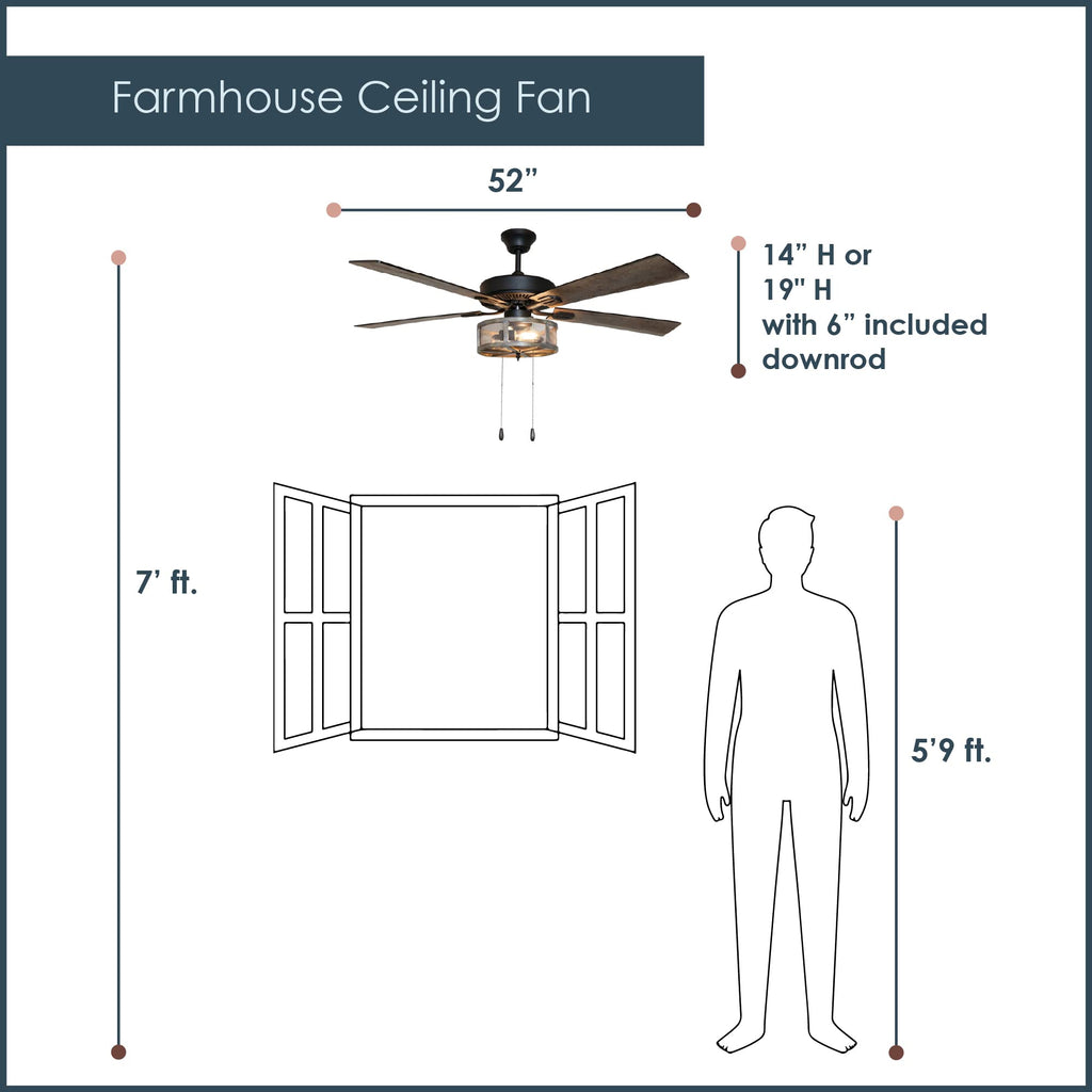 52 Inch LED Modern Farmhouse Ceiling Fan with Light - Rustic Ceiling Fans with Lights - Elegant Industrial Fan with