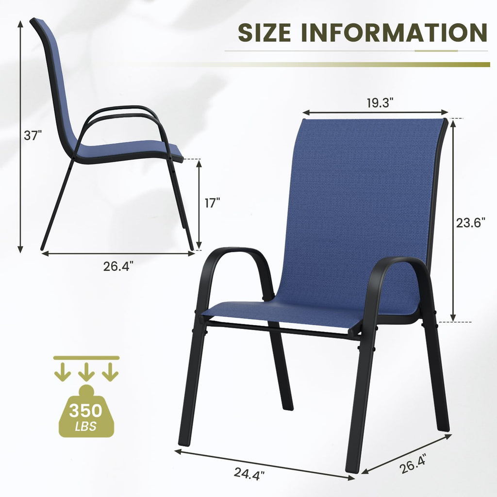 Patio Chairs Set of 4, Stackable Outdoor Dining Chairs with High Back, Breathable Textilene Fabric Outdoor Chair All