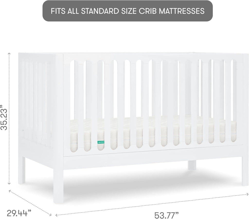 Galileo Standard Crib, Solid Beech Wood in White Color, 3-in-1 Convertible Crib with Toddler Bed Conversion Kit