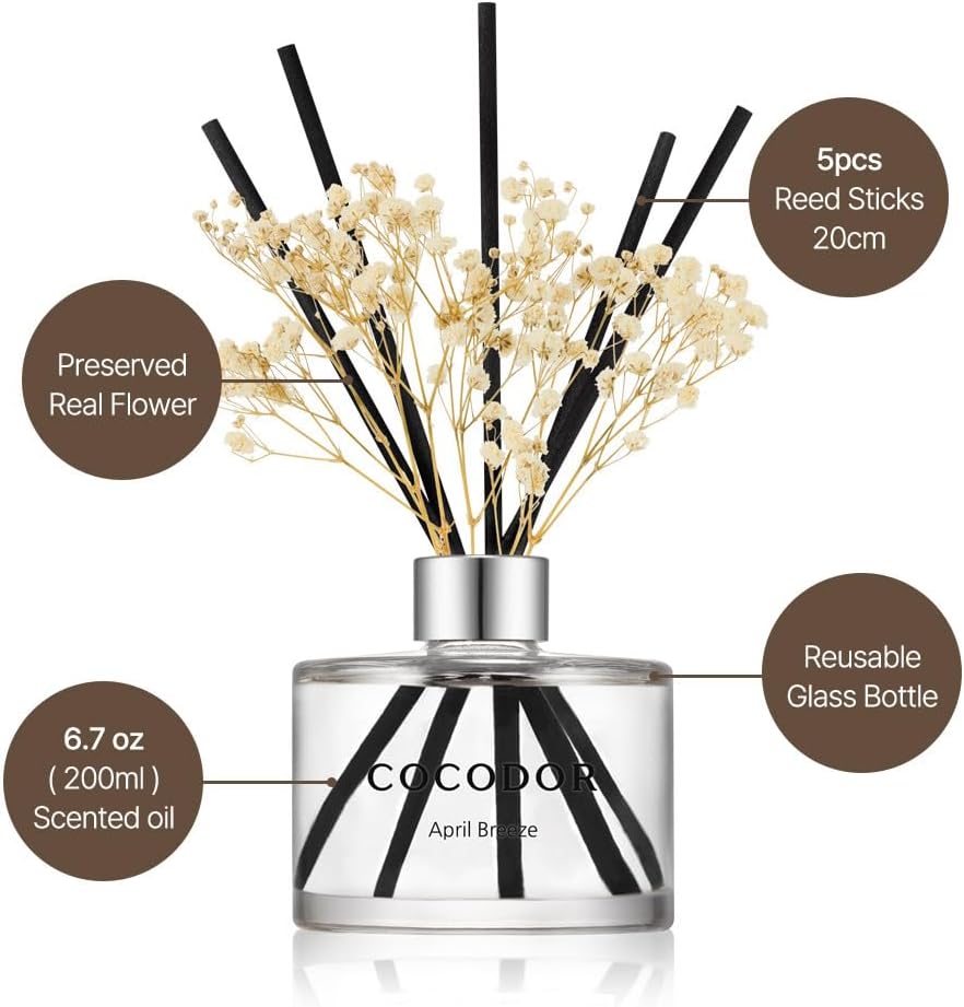 Flower Reed Diffuser Set / 6.7oz / Clean Linen/Scent Diffuser with Sticks Home Fragrance Reed Diffuser Shelf
