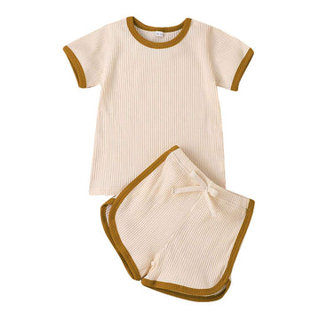Unisex Toddler Baby Boy Girl Summer Clothes Short Sleeve T-Shirt Tops+Short Pants Ribbed Two Piece Solid Outfit Set