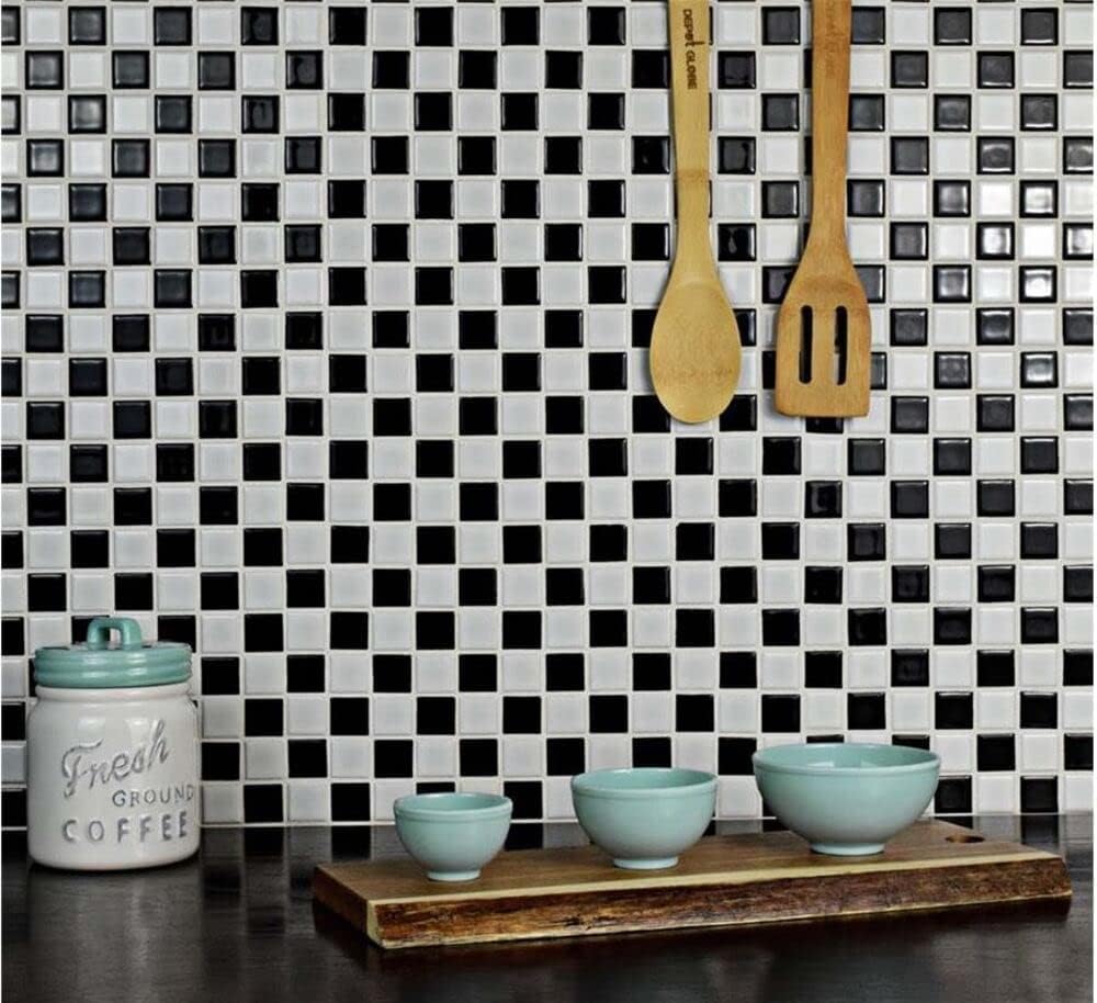 Checkerboard Square Glossy 12x12 Porcelain Mosaic Tile - Floor and Wall Tile Backsplash, Accent Walls (10 Pieces, 10