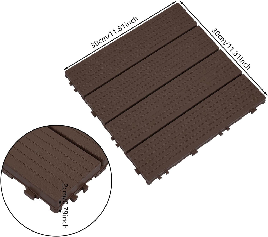 Interlocking Deck Tiles, 30Pcs 11.8"x11.8" Outdoor Water-Repellent Flooring Tiles Plastic Interlocking Patio Deck Tiles