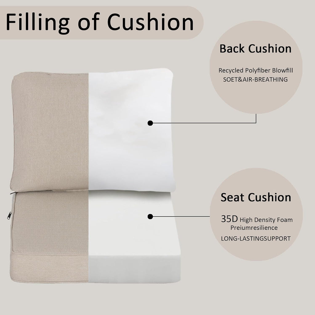 Outdoor Deep Seat Cushion Set of 2,24" x 27.5"x4.5" Patio Cushions Resilient Foam Filling, Water-Resistant
