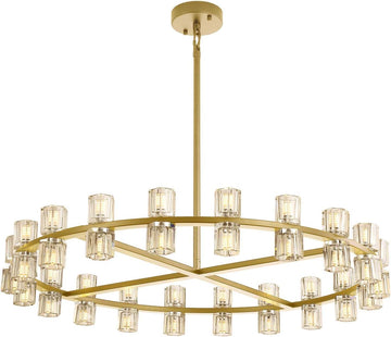 Gold Chandelier,Large Wagon Wheel Chandelier,48-Lights Large Round Pendant Lighting Fixture for Dining Room,Living Room,Kitchen Island,Foyer Dia 48inch A117-B0DRW1RLVQ