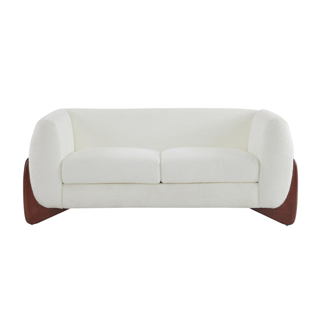 63 Inch Modern Boucle Upholstered 2-Seater Sofa, Chenille Fabric Loveseat with Solid Wood Legs, Low Profile Small