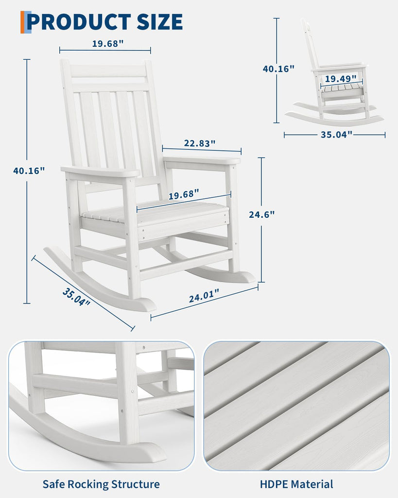 Poly Lumber Rocking Chair Outdoor Set of 4 with 2 Side Table - HDPE High Back Porch Rocker Chairs for Adults - All