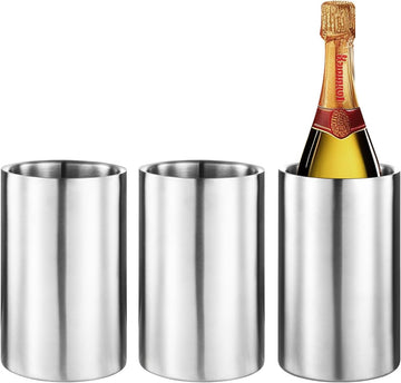 Packs Stainless Steel Double Wall Wine Cooler,Wine Chiller Bucket Champagne Ice Bucket, Fits Most Standard Sized - Set of 3