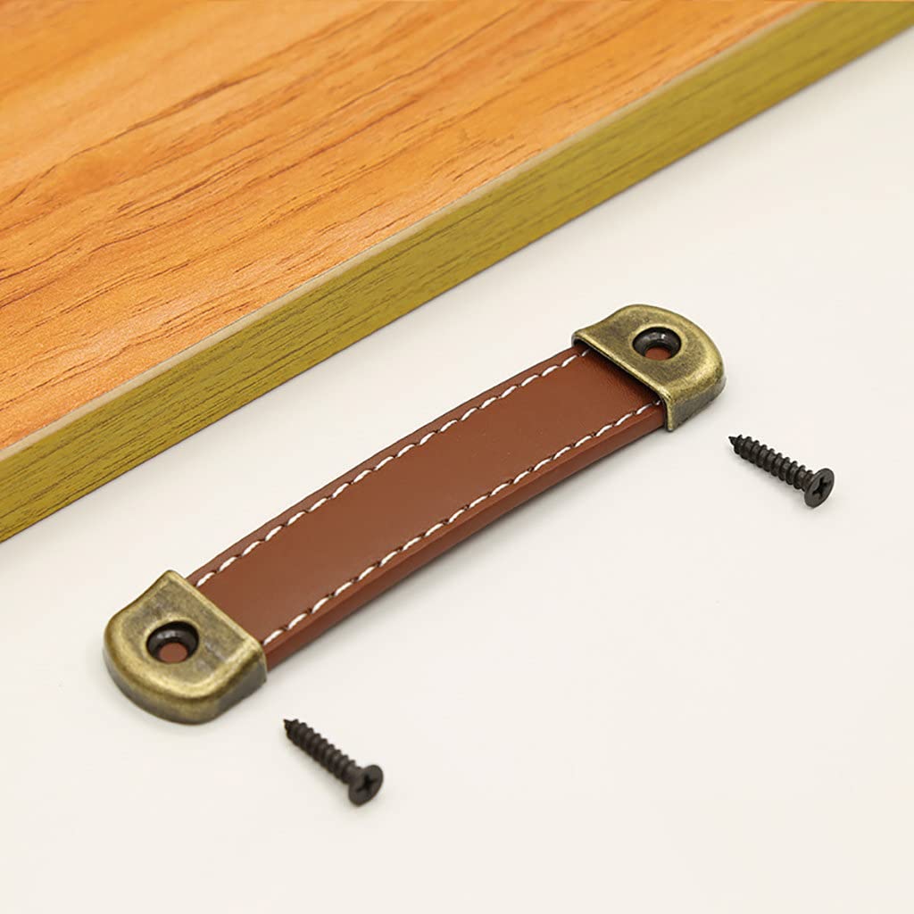 Leather Drawer Pulls with Iron Sheet Enhanced Bearing Capacity 6pcs Cabinet Pulls Wooden Box Pulls Gift Box Leather