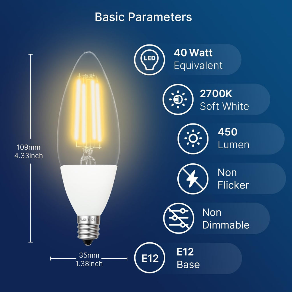 Dusk to Dawn Outdoor Sensor LED Edison Bulbs, 4W (40W Eqv.), 450LM, B11 LED Candelabra Bulb E12 Base, Auto On/Off