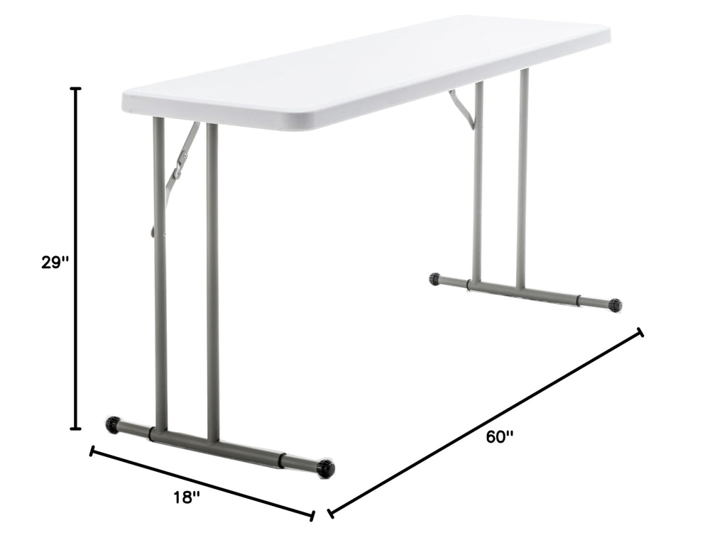 Set of 5, 5-Foot - 60" Long White Plastic Folding Seminar Training Table Portable 18" Wide Narrow, 29" High, Events