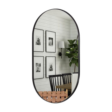 Oval Mirrors, 24x40'' Black Vanity Mirror, Black Oval Mirror Pill Shaped, 1'' Deep Stainless Steel Frame