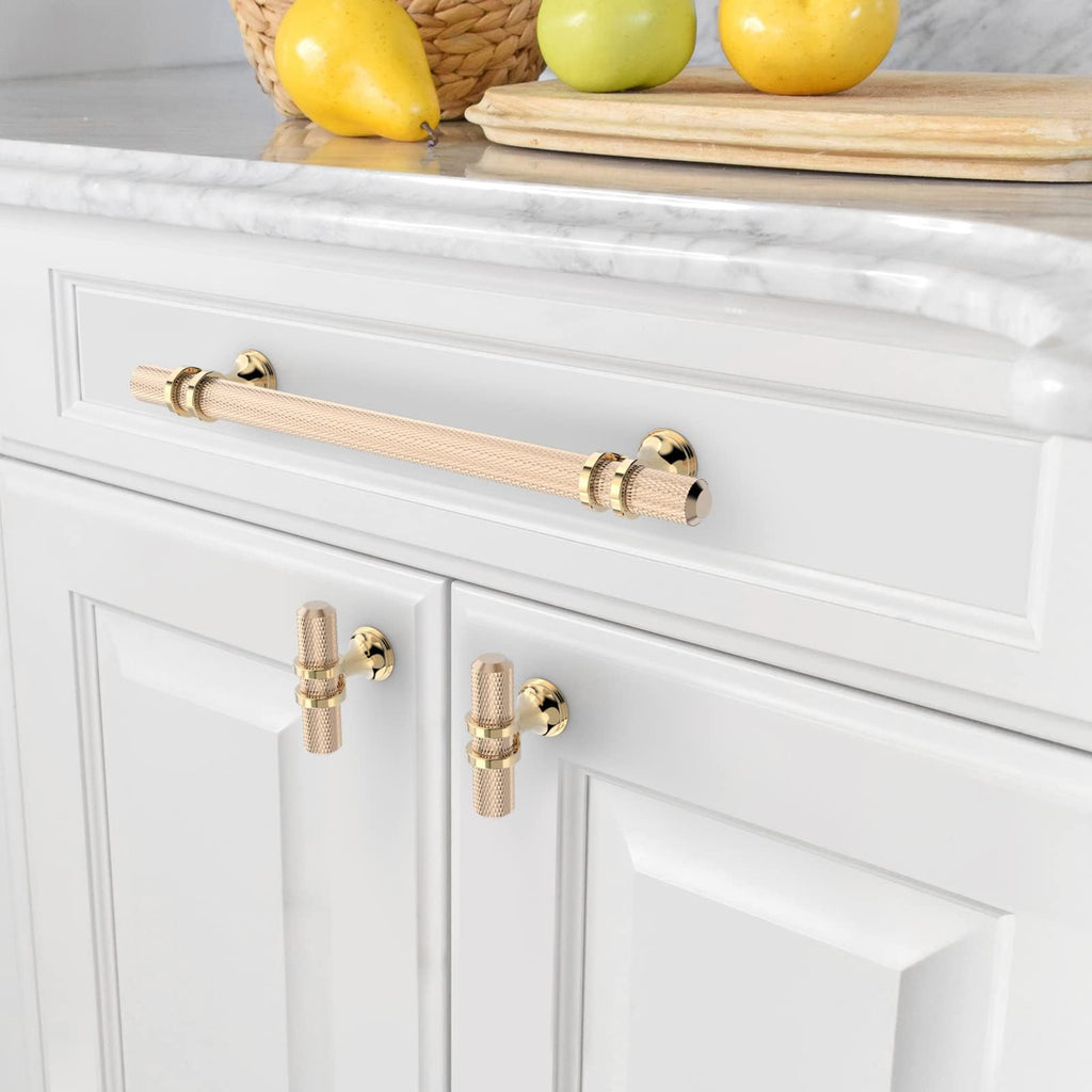 10 Pack Knurled Gold Cabinet Pulls 7 Inch Hole Center Brushed Brass Kitchen Cabinet Handles for Drawer Dresser