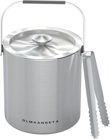 Small Ice Bucket with Lid and Tongs,1.3L Portable Mini Double Walled Ice Cube Bucket for Cocktail Bar Stainless Steel