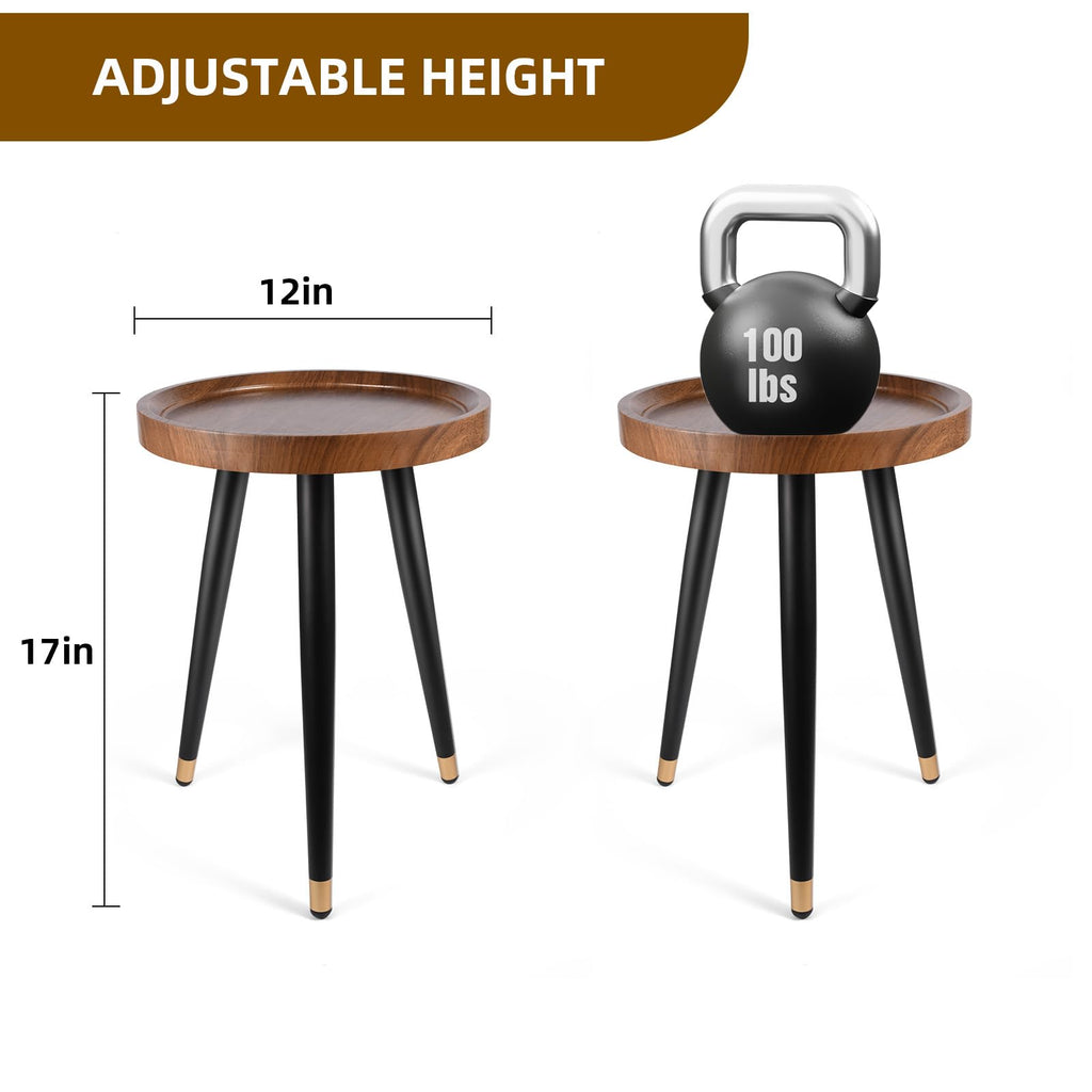 Plant Stand Indoor, Mid Century Walnut Wood Plant Table, Heavy Duty Metal Tall Flower Pot Stand, Modern Round Small