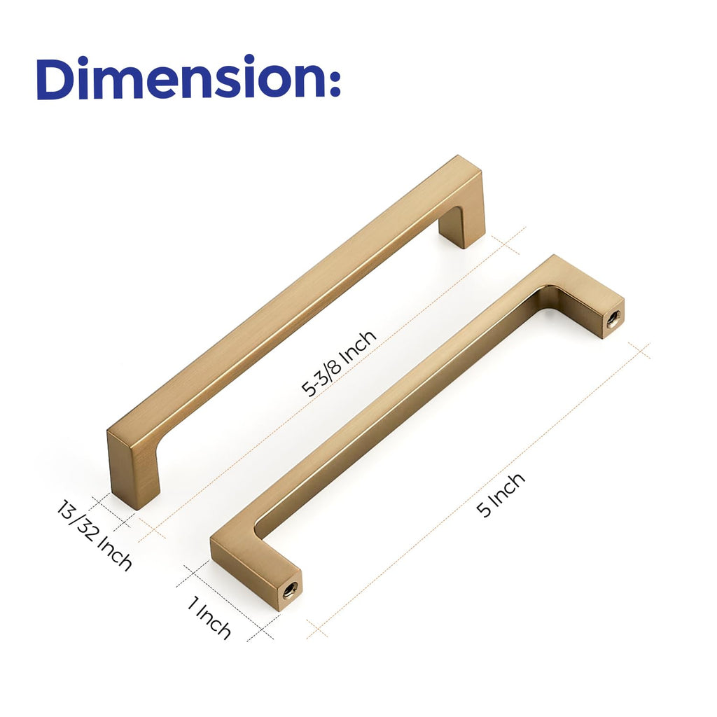 Champagne Bronze Kitchen Square Cabinet Handles 5 Inch 30 Pack