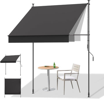 Manual Retractable Awning, 138" W x 118" H Retractable Side Bar 47-59", Outdoor Patio Awnings Height Adjustable