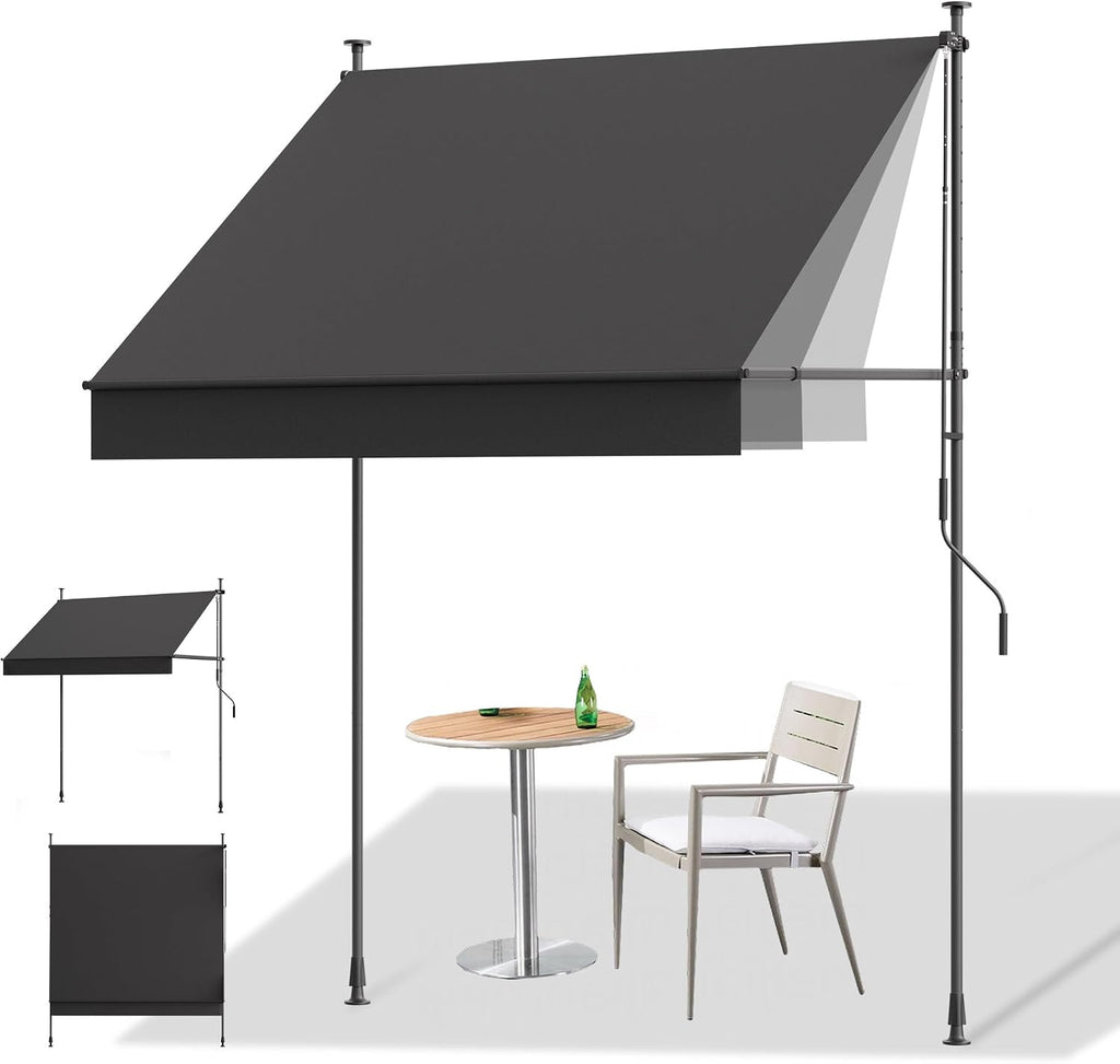 Manual Retractable Awning, 79" W x 118" H Retractable Side Bar 47-59", Outdoor Patio Awnings Height Adjustable