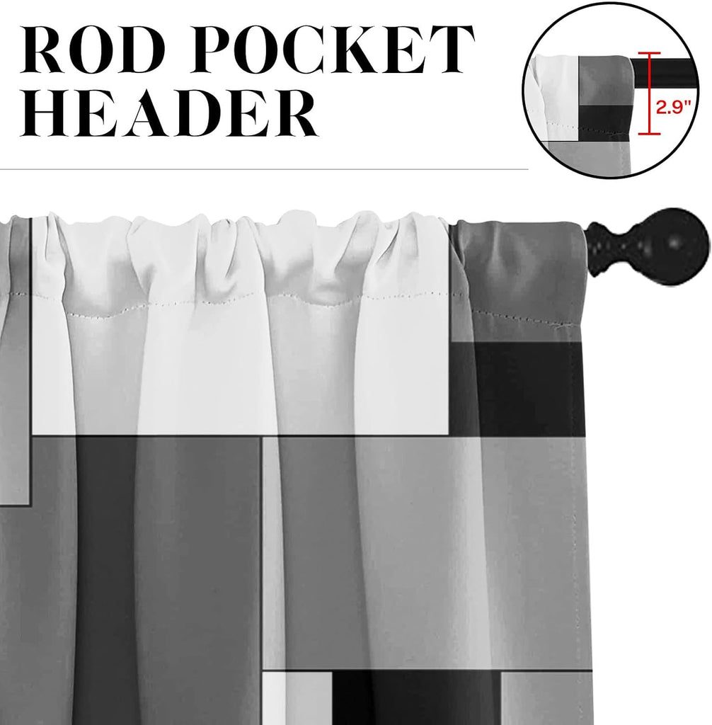 Black White Gray Kitchen Window Curtains Valance and Tier Set 36 Inch, Dark Grey Modern Geometric Rod Pocket Short