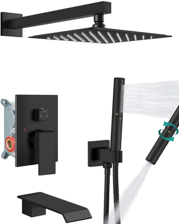 Shower System with Tub Spout and Valve Matte Black
