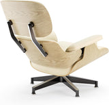 Modern Chaise Lounge Chair and Ottoman — White Leather