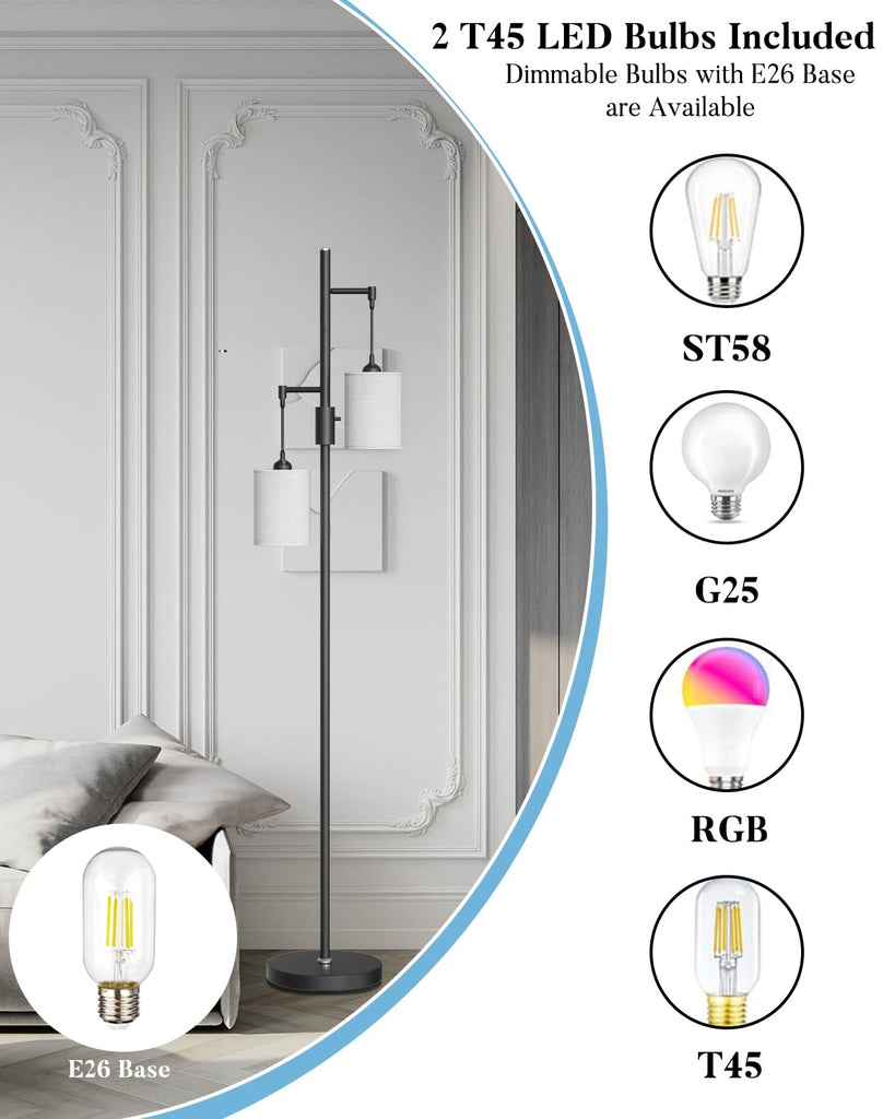 Black Floor Lamp, Industrial 2-Light Floor Lamps