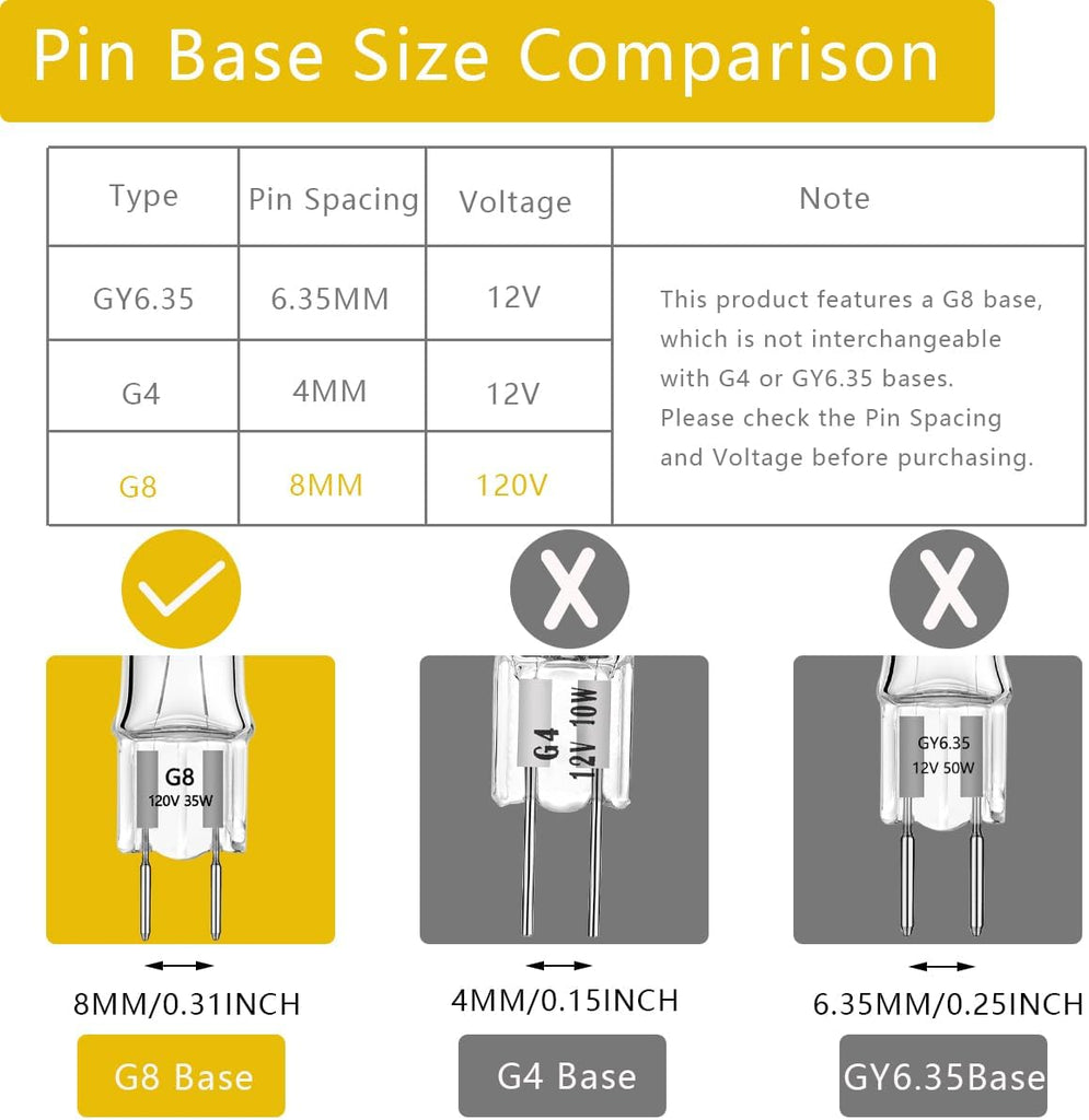 G8 Halogen Light Bulbs 50W 120V Xenon G8 Base 2Pin T4 JCD Type Warm White for Microwave Oven Replacements,for Candle