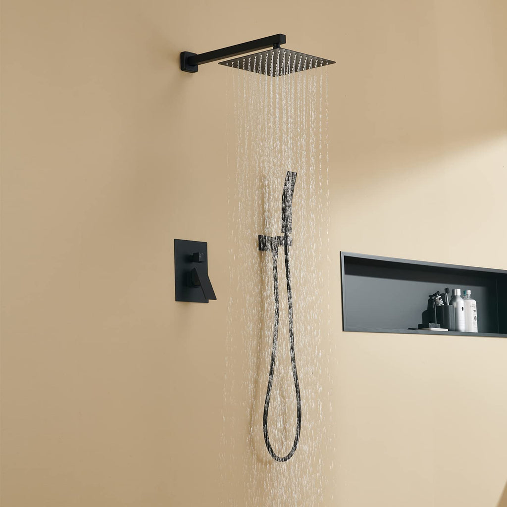 Shower System 10 Inches Rain Shower Combo Set Black Wall Mount Faucet Bathroom Faucets with Rainfall Shower Head and